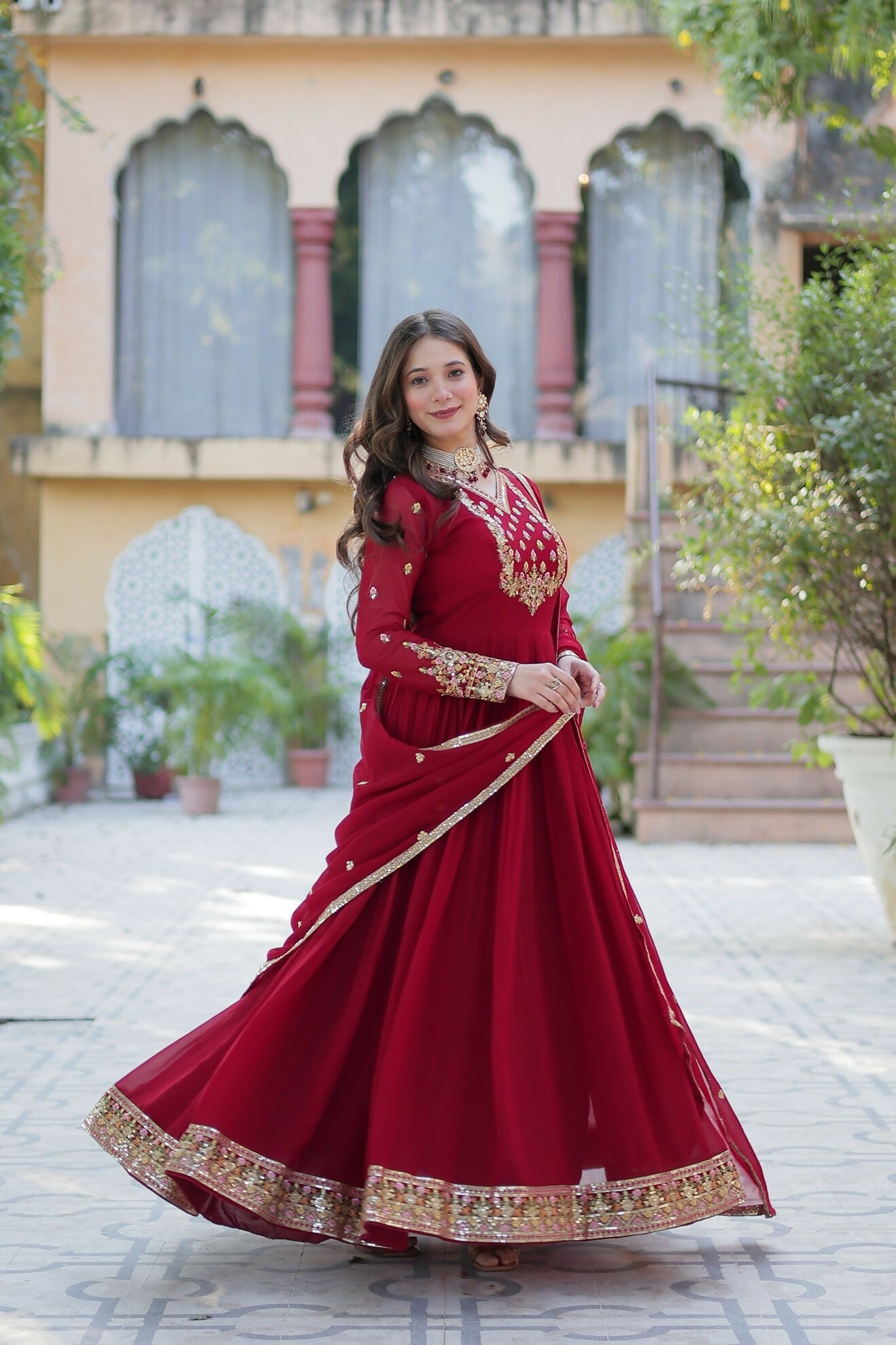 Joban Fashion Maroon Georgette Sequence Embroidery Work Kurta Set