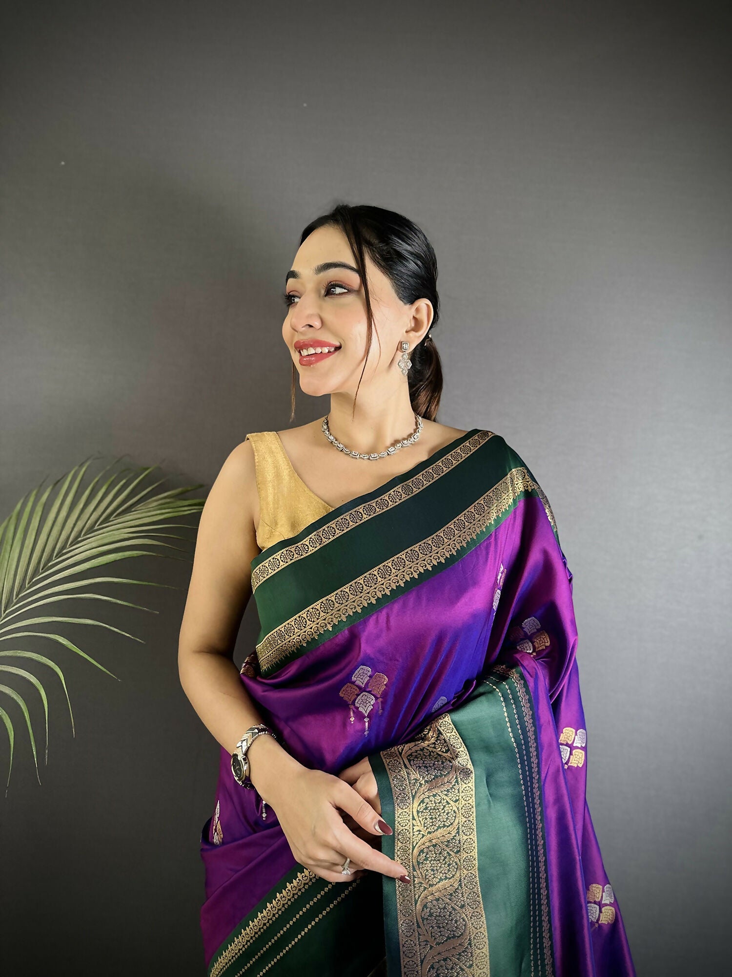 Joban Fashion Purple Banarasi Soft Silk Woven Saree