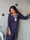 Gharana India Luxury Rayon Navy Blue Chikankari Kurta Set