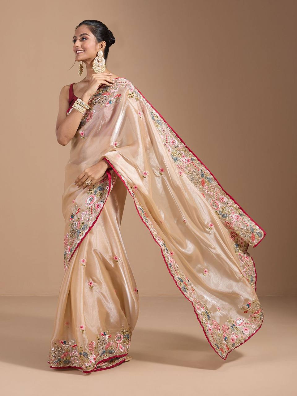 Teeya Creation Chiku Color Organza Silk Heavy Work Saree