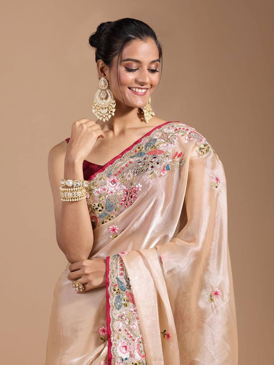 Teeya Creation Chiku Color Organza Silk Heavy Work Saree