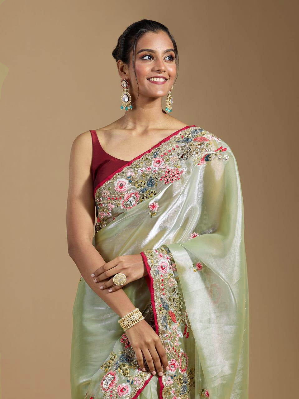 Teeya Creation Green Color Organza Silk Heavy Work Saree