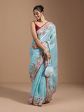 Teeya Creation Sky Color Organza Silk Heavy Work Saree