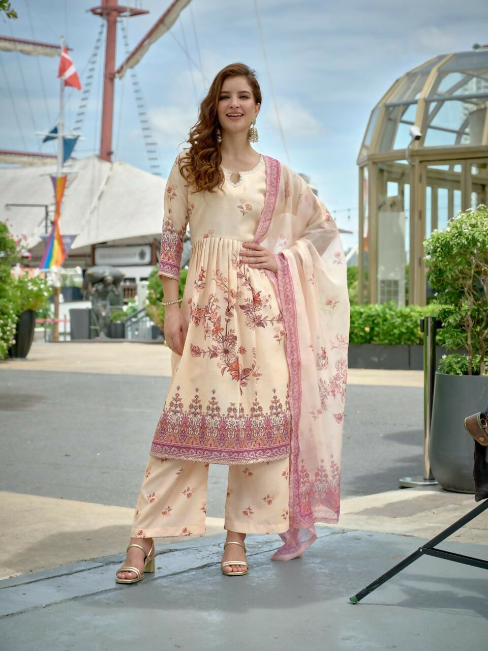 Joban Fashion Off White Position Digital Print With Position Foil Kurta Set