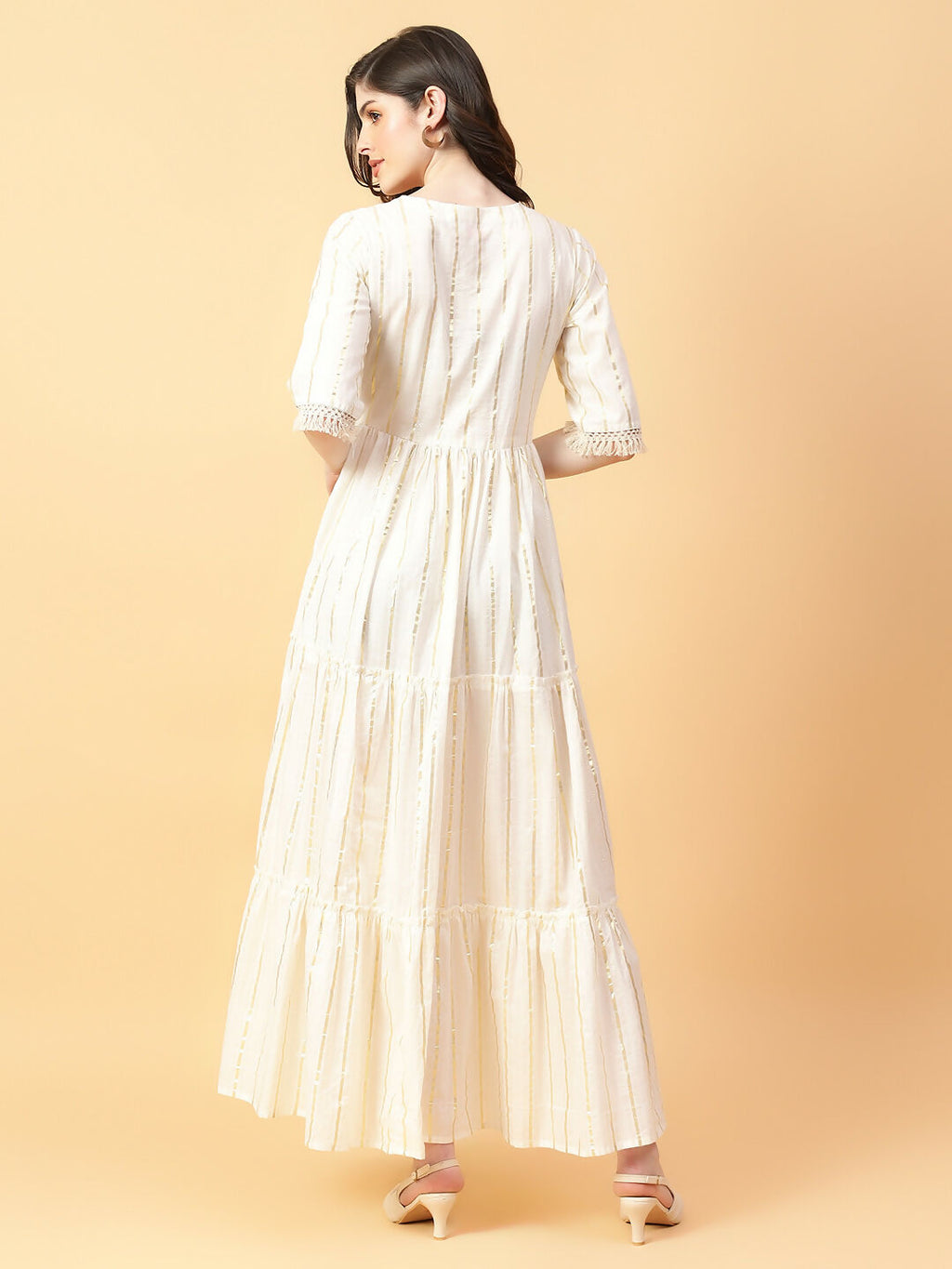 Joban Fashion Cream Cotton Lurx & Hand Work Dress