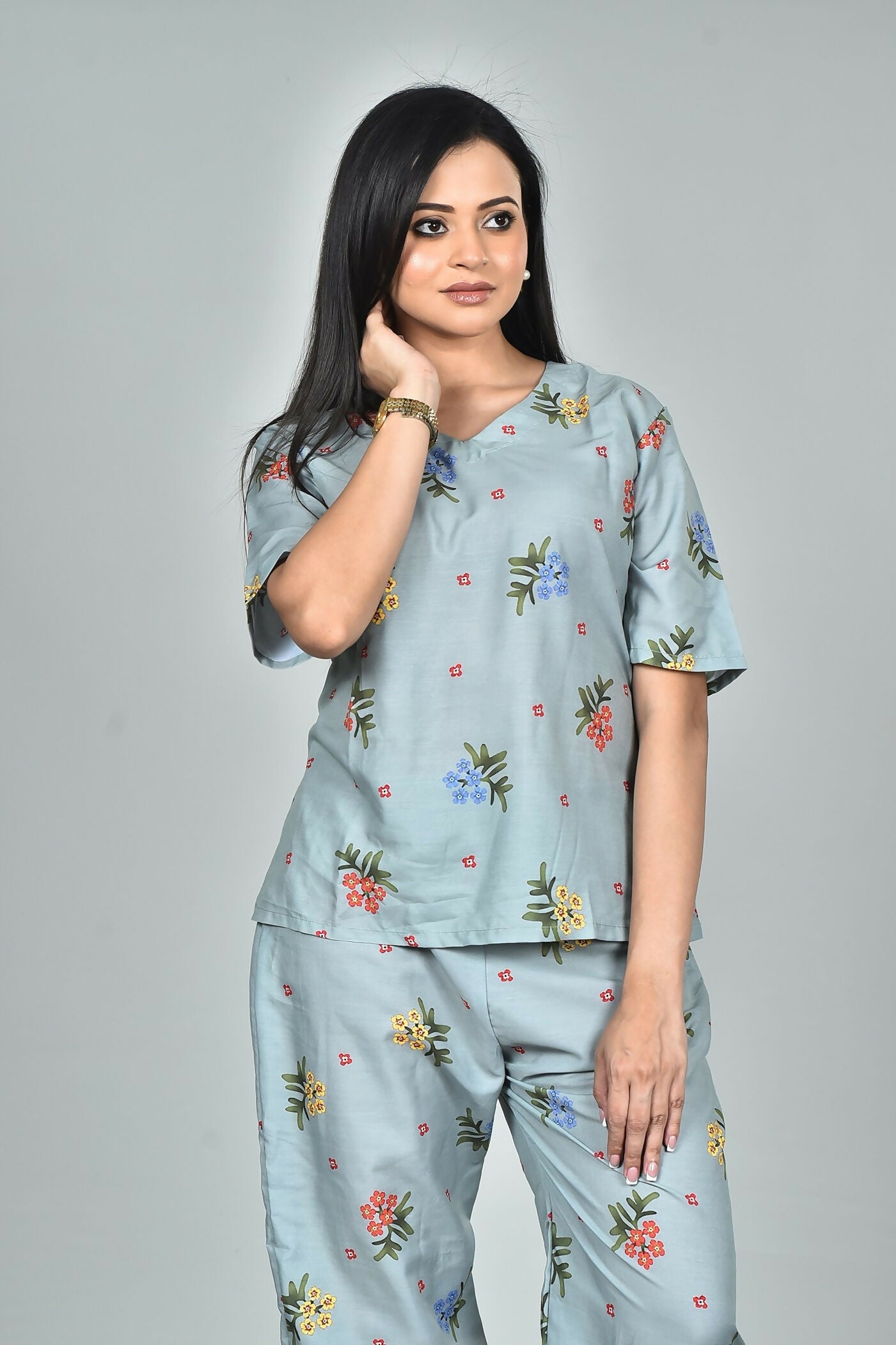 Morchari Digital Print Semi Muslin Co-Ord Set Top & Trouser-Multicolor
