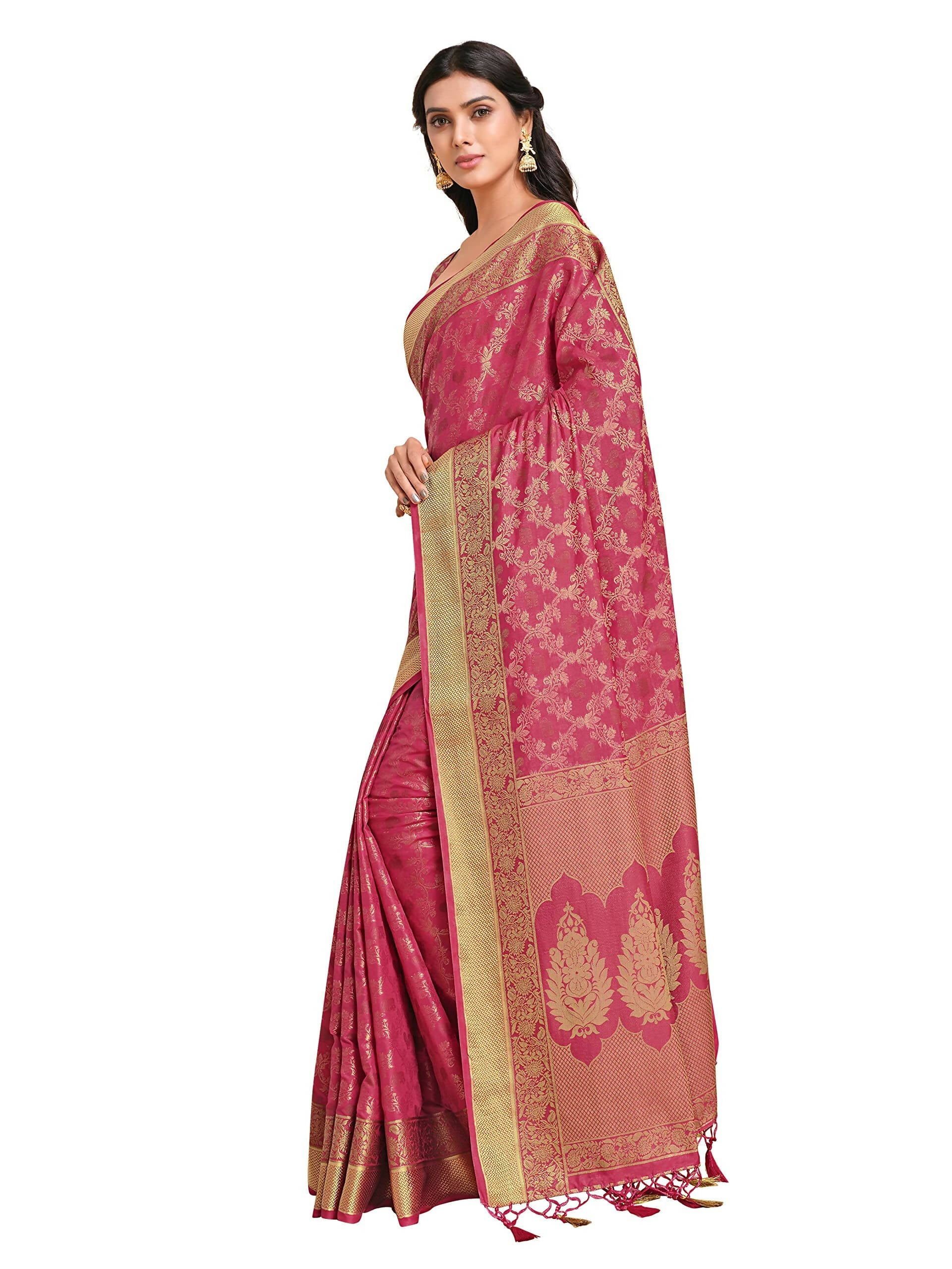 Mimosa Women's Kanchipuram Art Silk Pink Saree