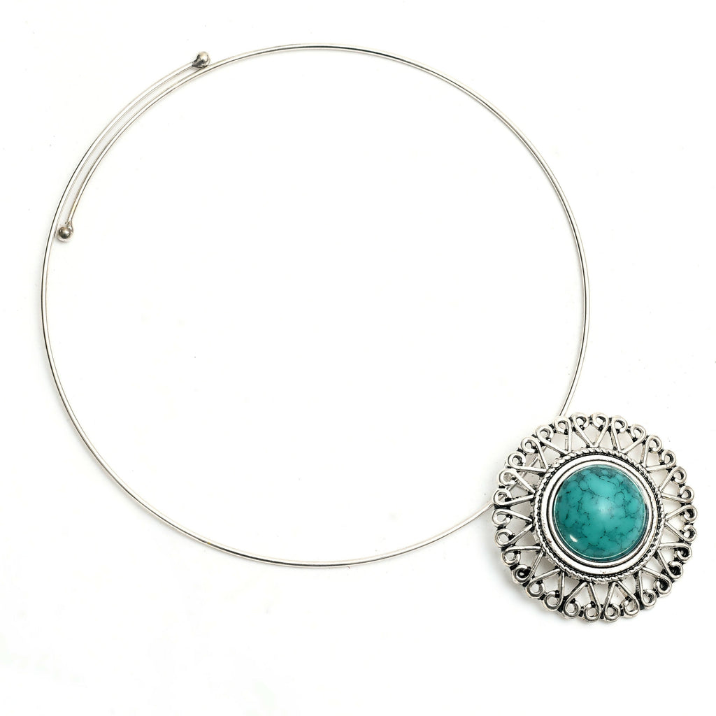 Mominos Fashion Johar Kamal Oxidised Silver-Plated Stone Work Necklace Handicraft