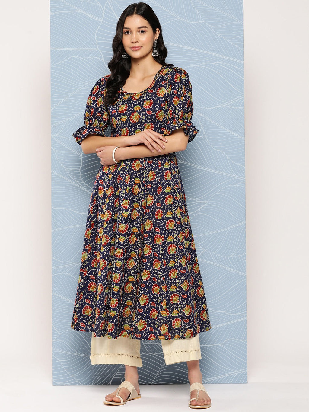 Yufta Puff Sleeves Pure Cotton Anarkali Kurta