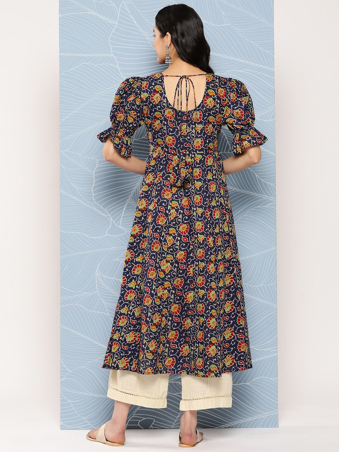 Yufta Puff Sleeves Pure Cotton Anarkali Kurta