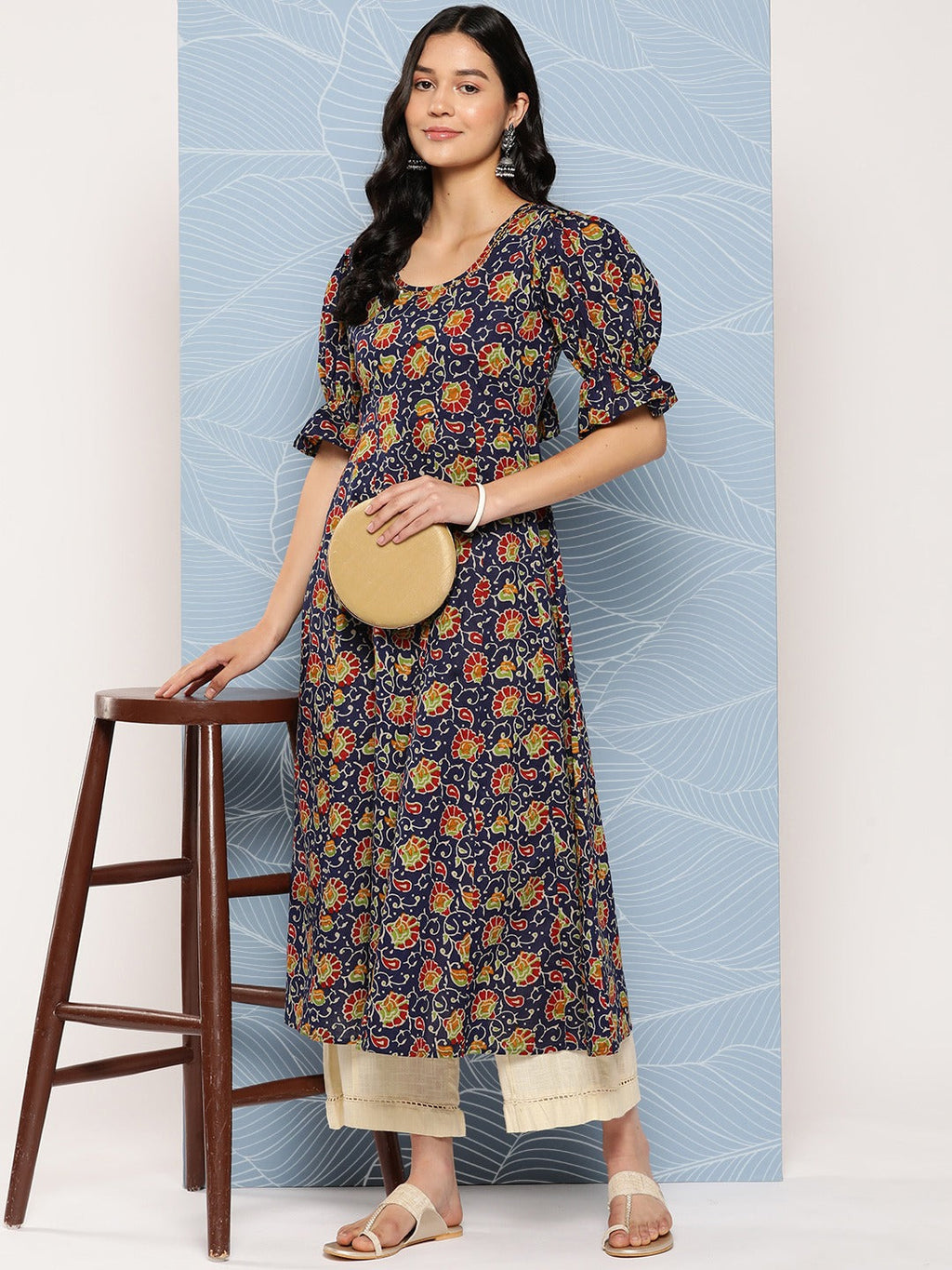 Yufta Puff Sleeves Pure Cotton Anarkali Kurta
