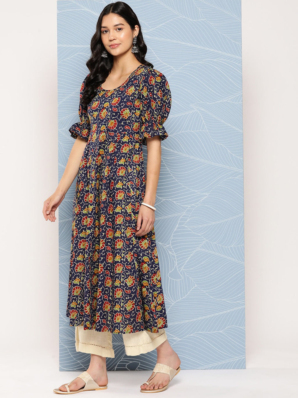 Yufta Puff Sleeves Pure Cotton Anarkali Kurta