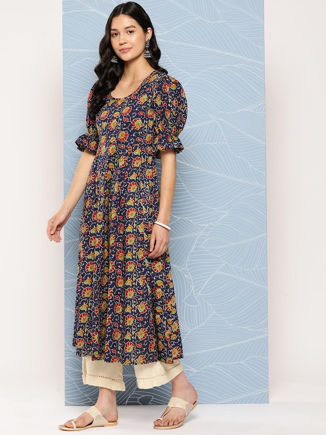 Yufta Puff Sleeves Pure Cotton Anarkali Kurta