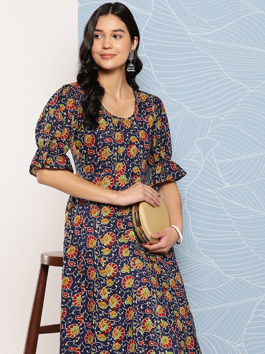 Yufta Puff Sleeves Pure Cotton Anarkali Kurta