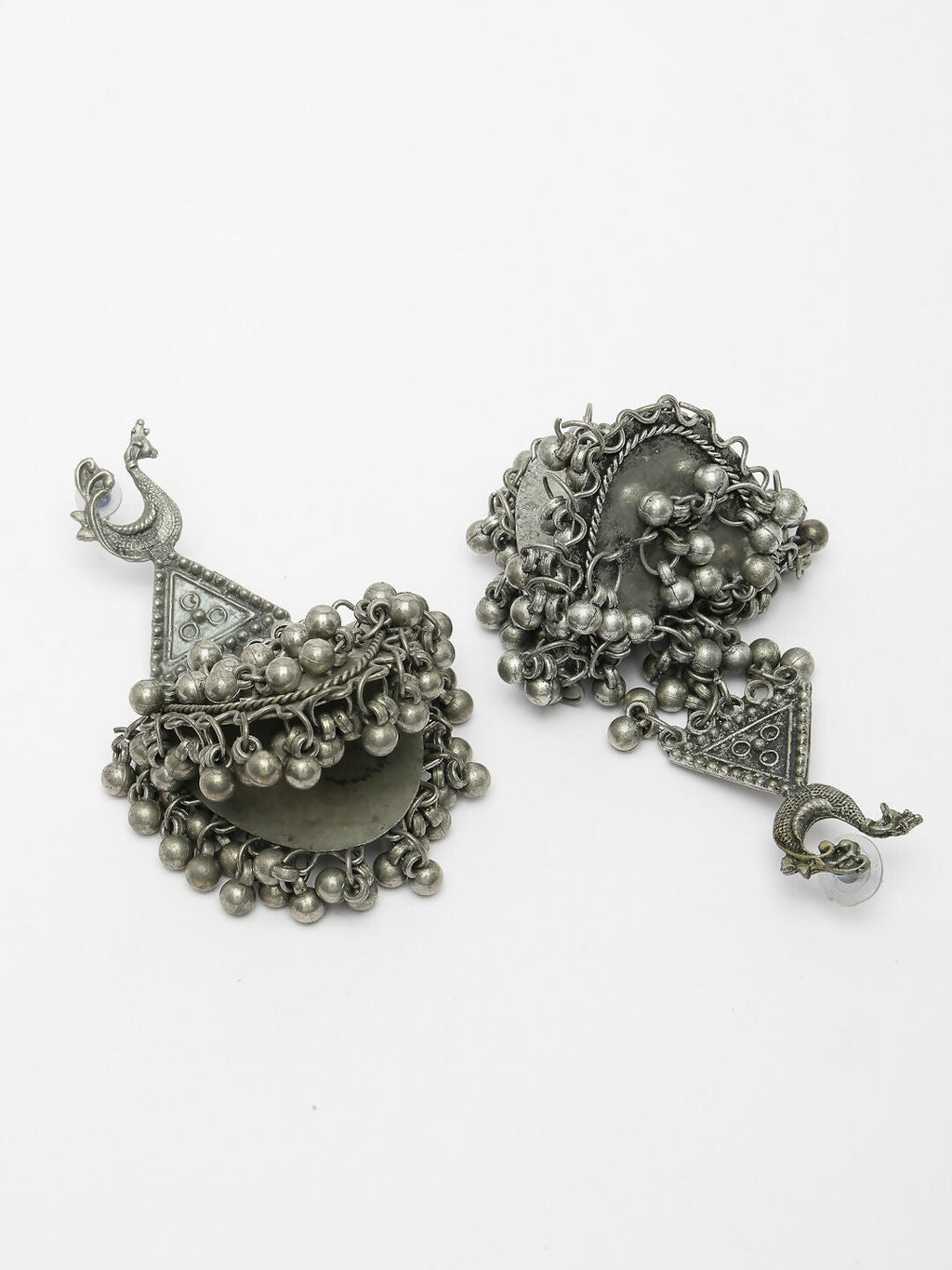 NVR Women's Silver-Plated Oxidised Contemporary Drop Earrings