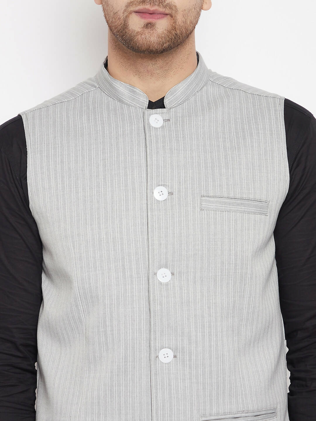 Even Apparels Grey Merino Men Woven Nehru Jacket BF681