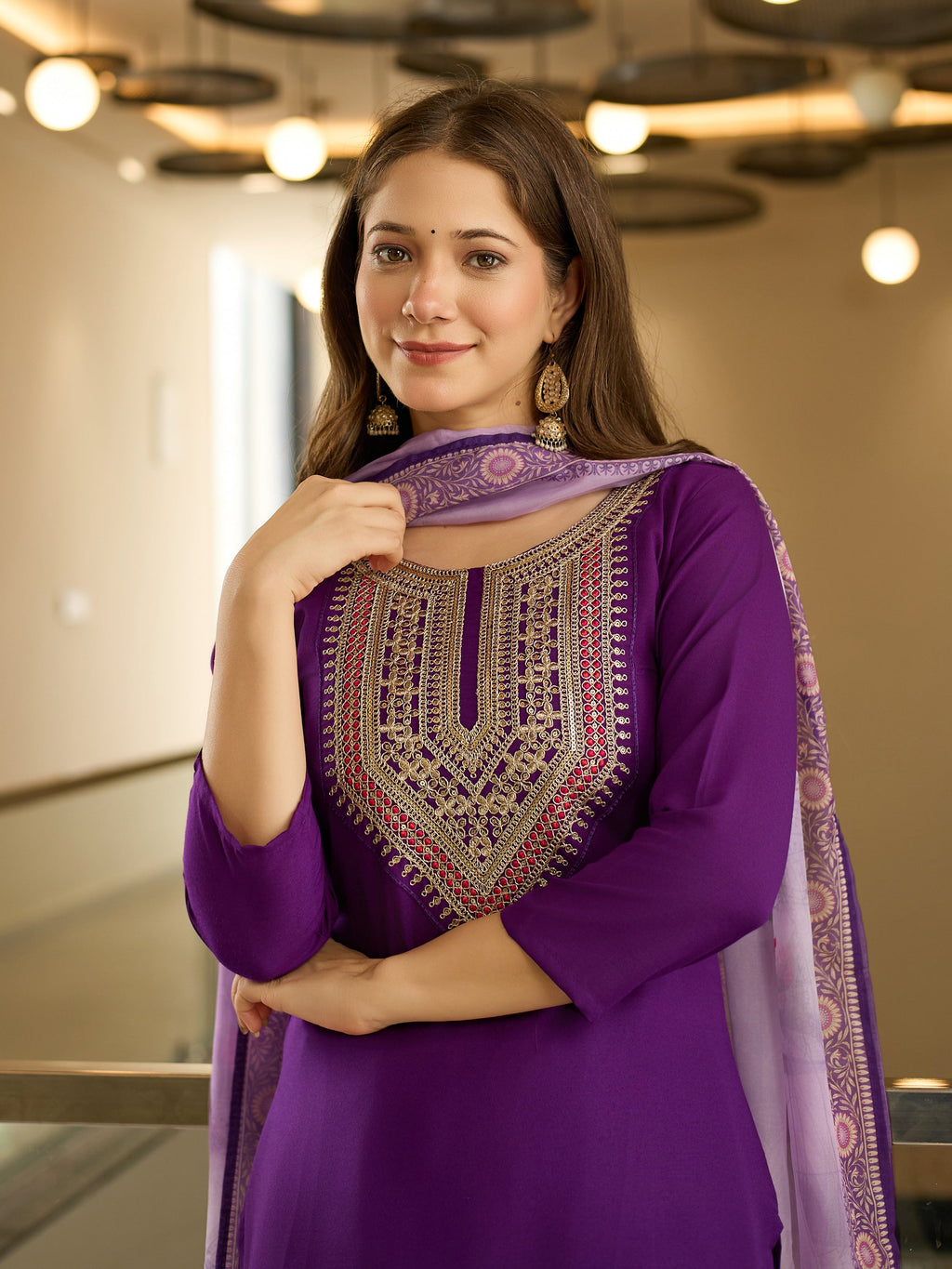 The52 Embroidered Rayon Fabric Straight Kurta, Pant and Dupatta Set