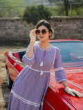 Yufta Purple Cotton Check Tiered Dress
