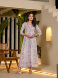 Yufta Purple Floral Print Kantha Work A-Line Dress