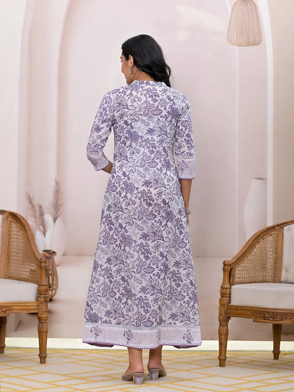 Yufta Purple Resham_Embroidery Cotton A-Liine Dress