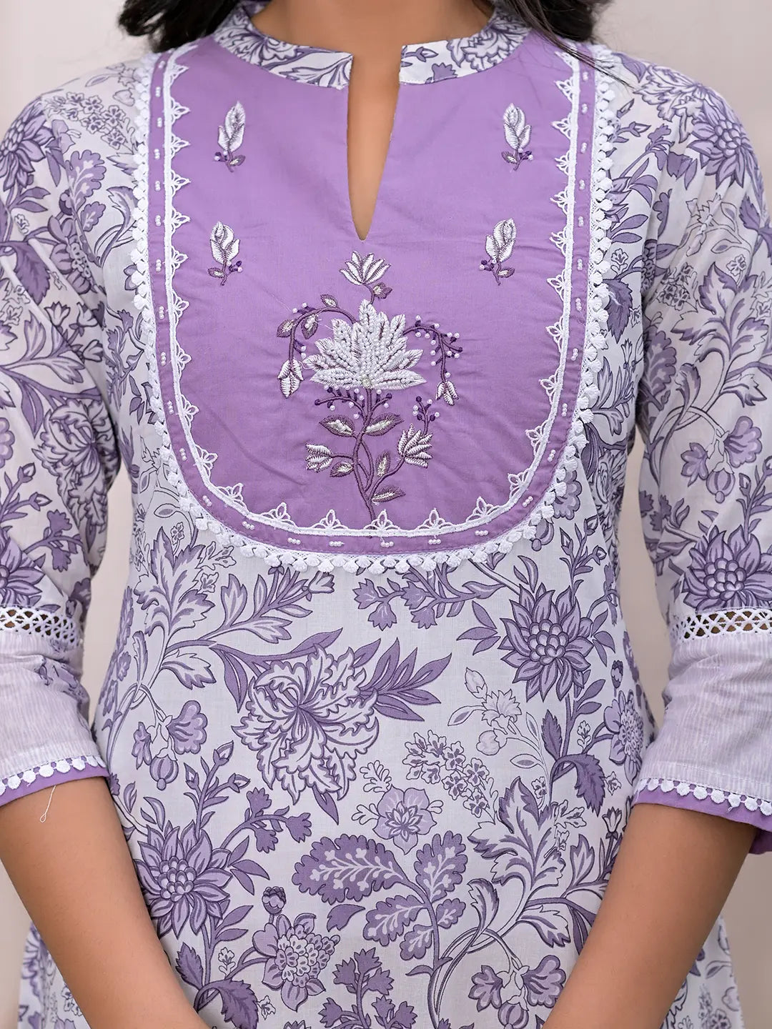 Yufta Purple Resham_Embroidery Cotton A-Liine Dress