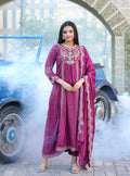 Lehenga Mart Designer Chinon Gown With Coding Sequence Embroidered Work - Purple