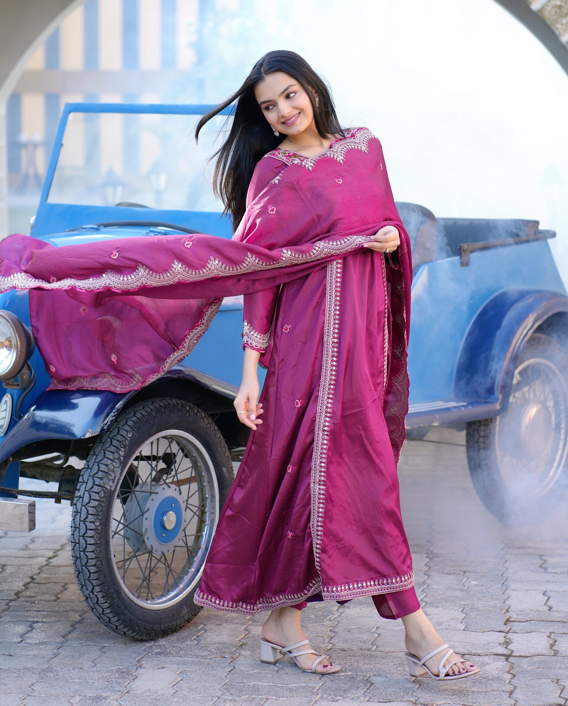 Lehenga Mart Designer Chinon Gown With Coding Sequence Embroidered Work - Purple