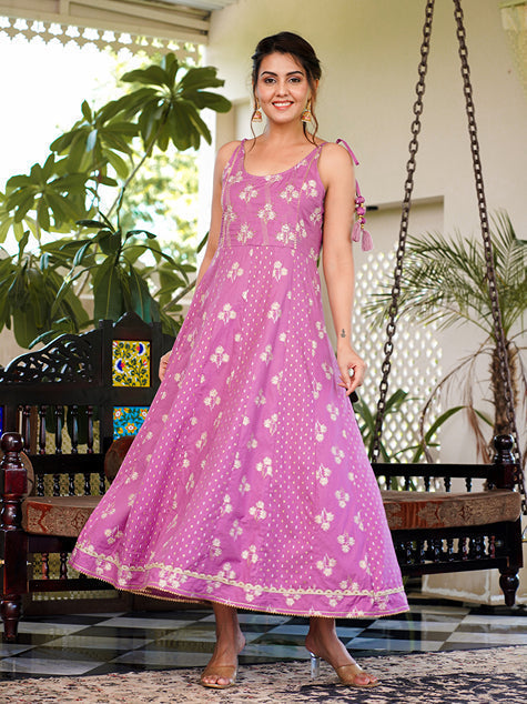 Yufta Purple strappy anarkali dress design