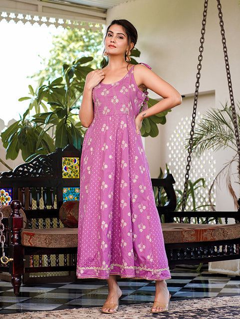 Yufta Purple strappy anarkali dress design