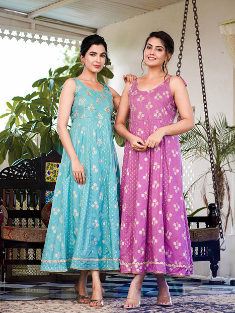 Yufta Purple strappy anarkali dress design