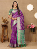 Lorenvalley Fashion Purple Patola Silk Woven Design with Zari Meenakari Weaving motifs Pallu Saree