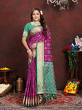 Lorenvalley Fashion Purple Patola Silk Woven Design with Zari Meenakari Weaving motifs Pallu Saree