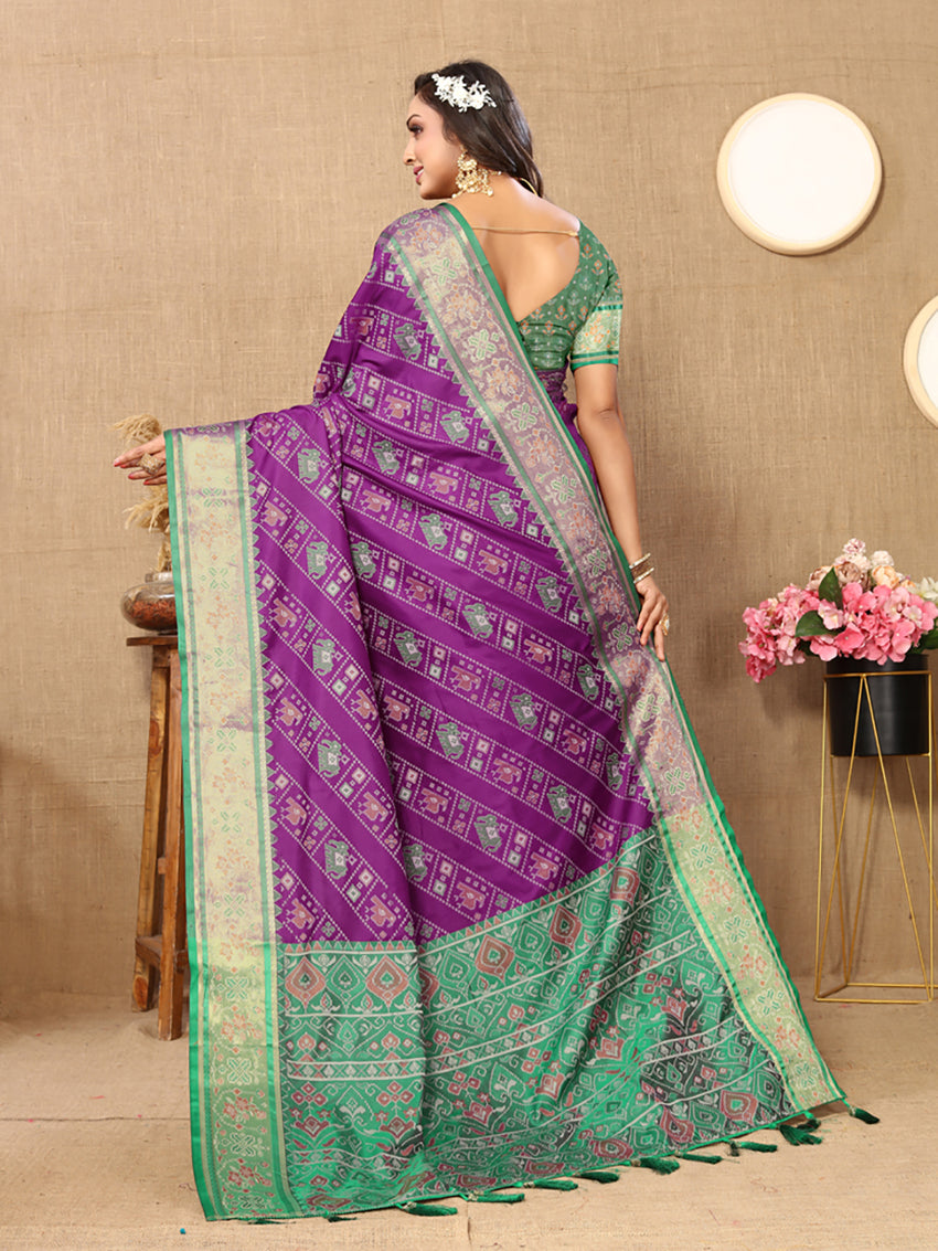 Lorenvalley Fashion Purple Patola Silk Woven Design with Zari Meenakari Weaving motifs Pallu Saree