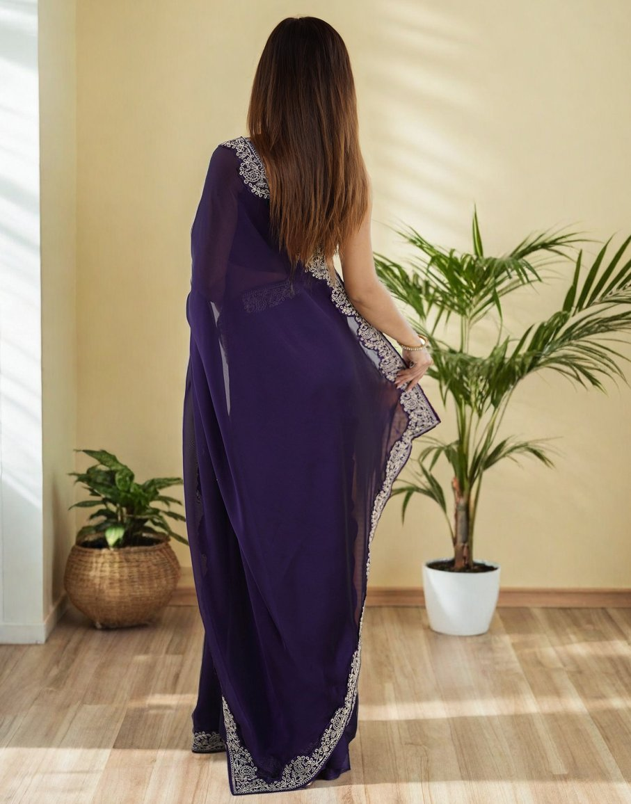 Lorenvalley Fashion Purple Rangoli Silk with Coding Lace Work Saree with Blouse