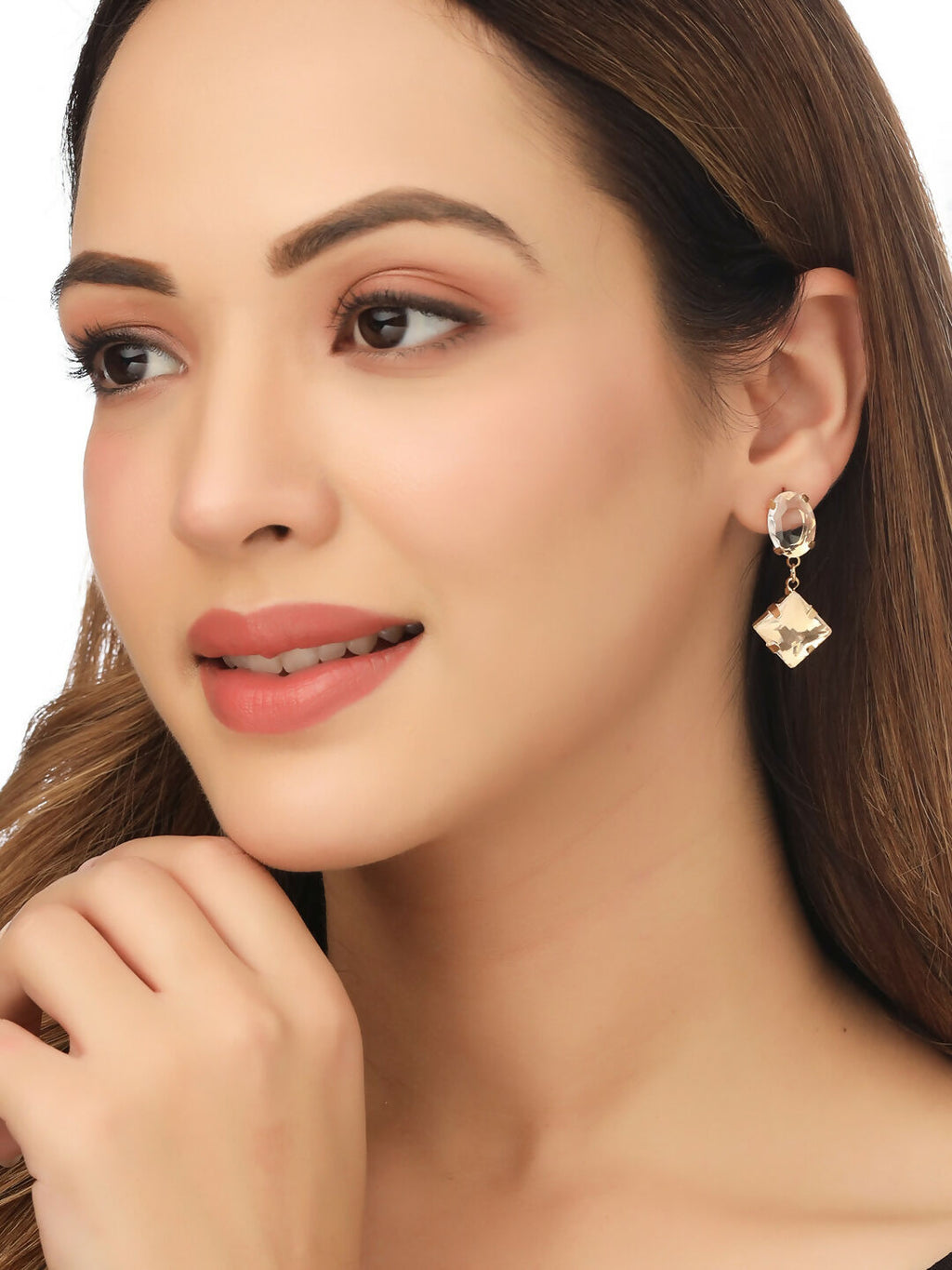 NVR Women Golden Cz Studded Studs Earrings