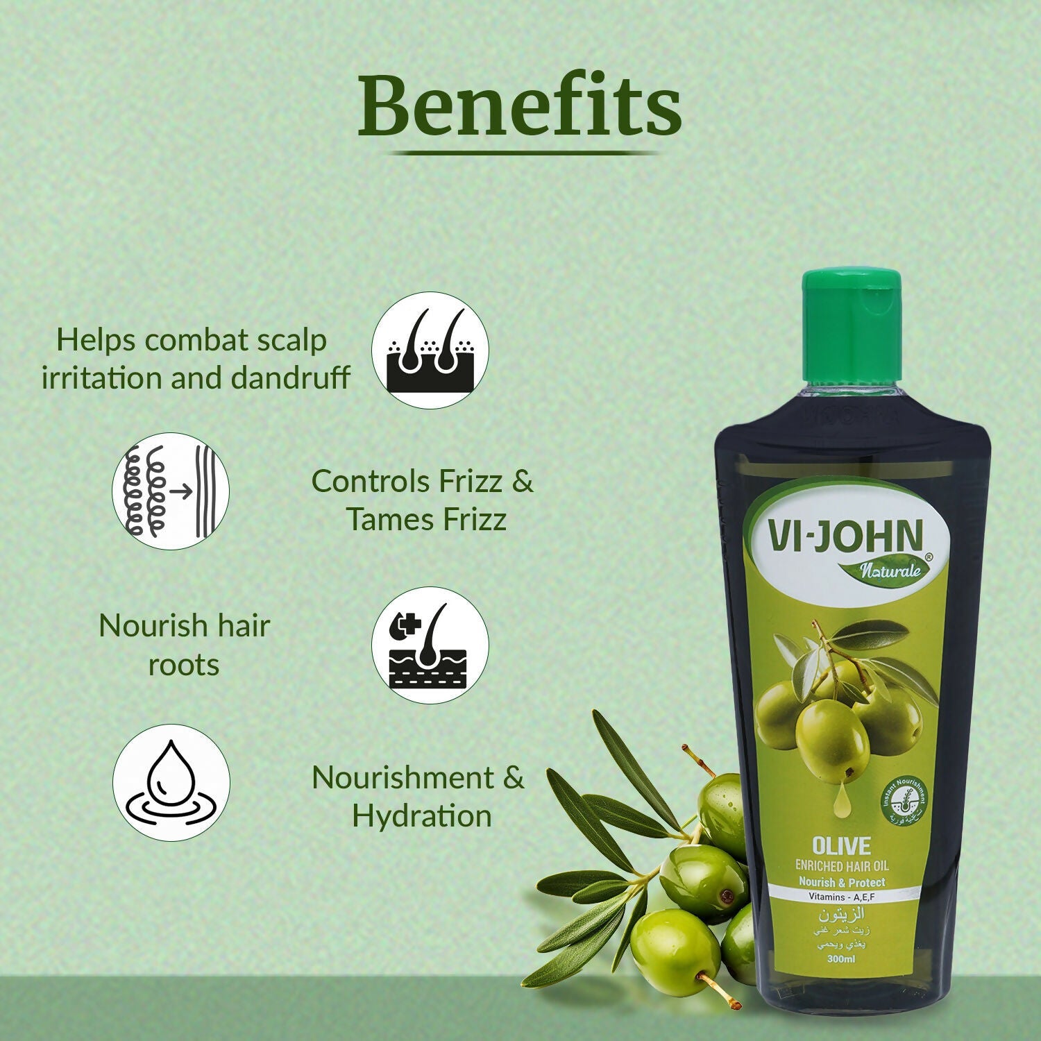 VI-JOHN Naturale Olive Enriched Hair Oil Nourish & Protect with Vitamin A.E & F