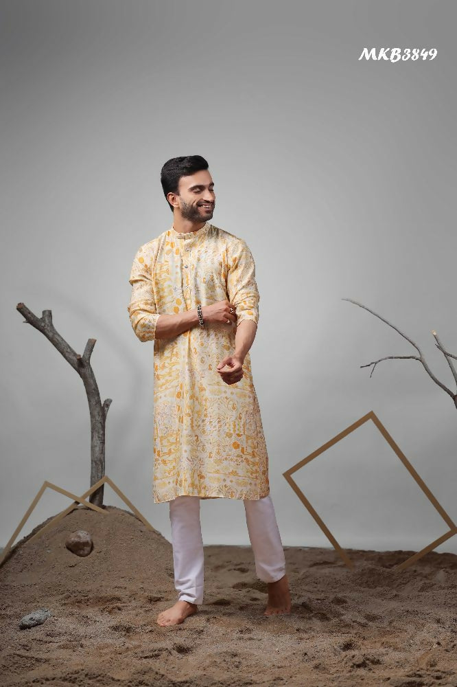 Yellow Modal Silk Designer Printed Kurta Set - Mahotsav
