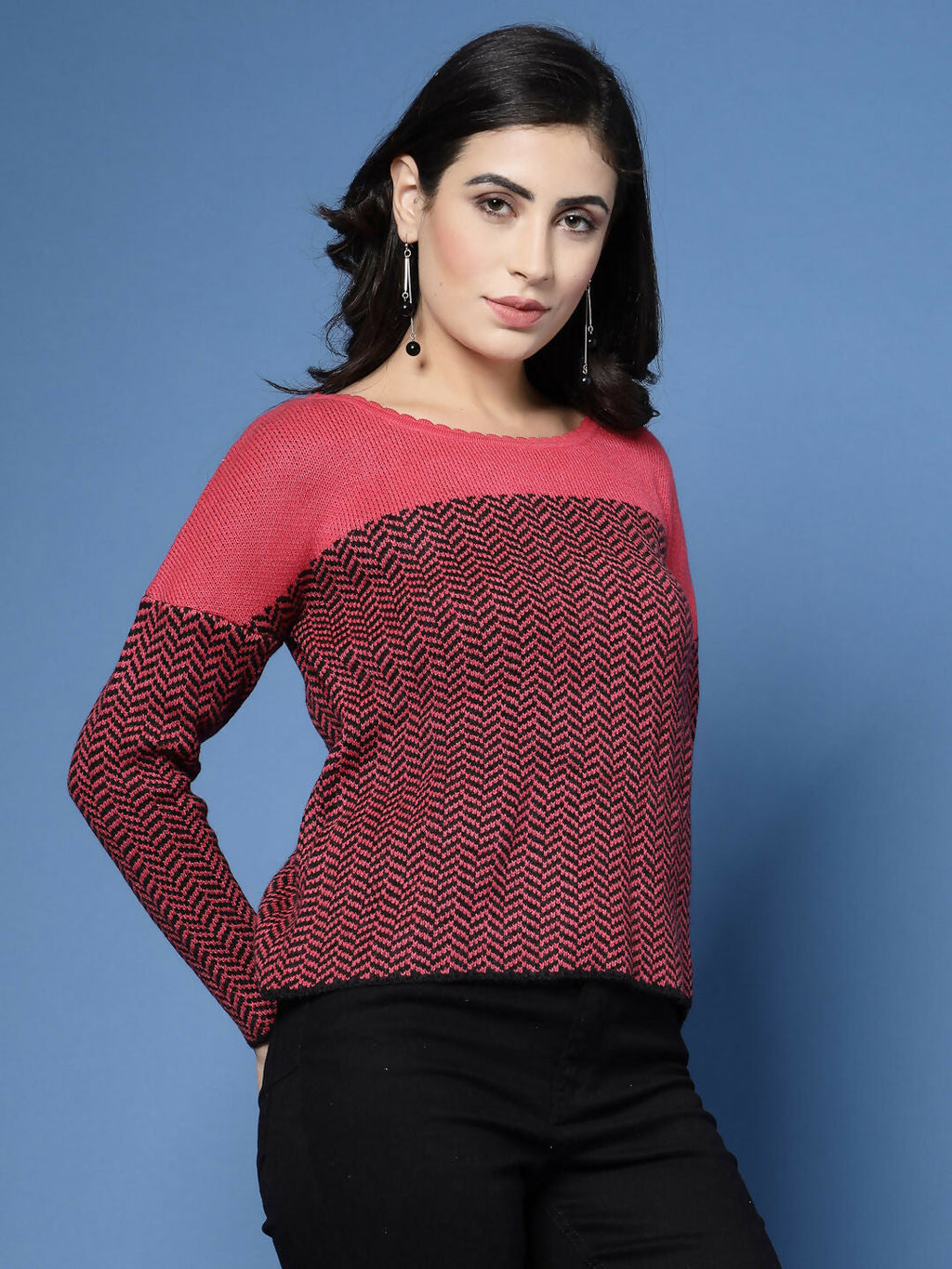 Women Winter Fuchsia Acrylic Sweater - Wool Trees
