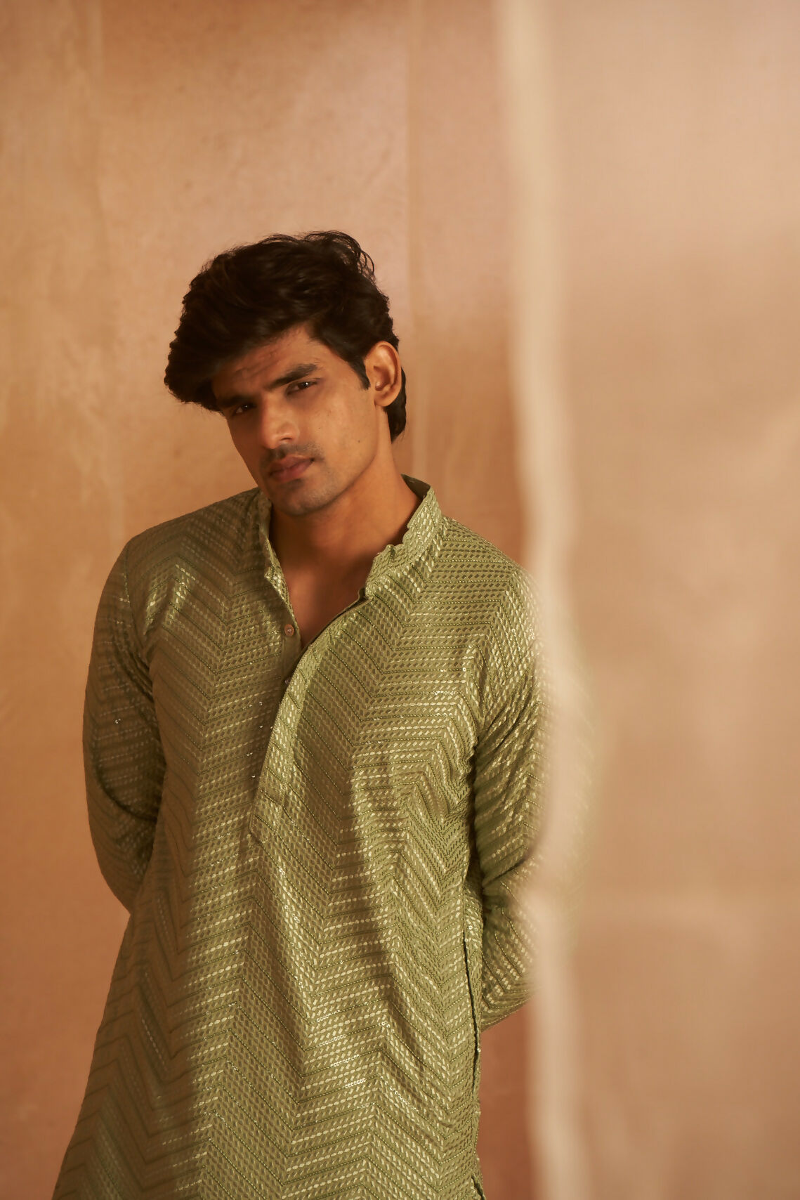 Pastel Green Viscose Embroidery Work Men's Kurta Set - Mahotsav