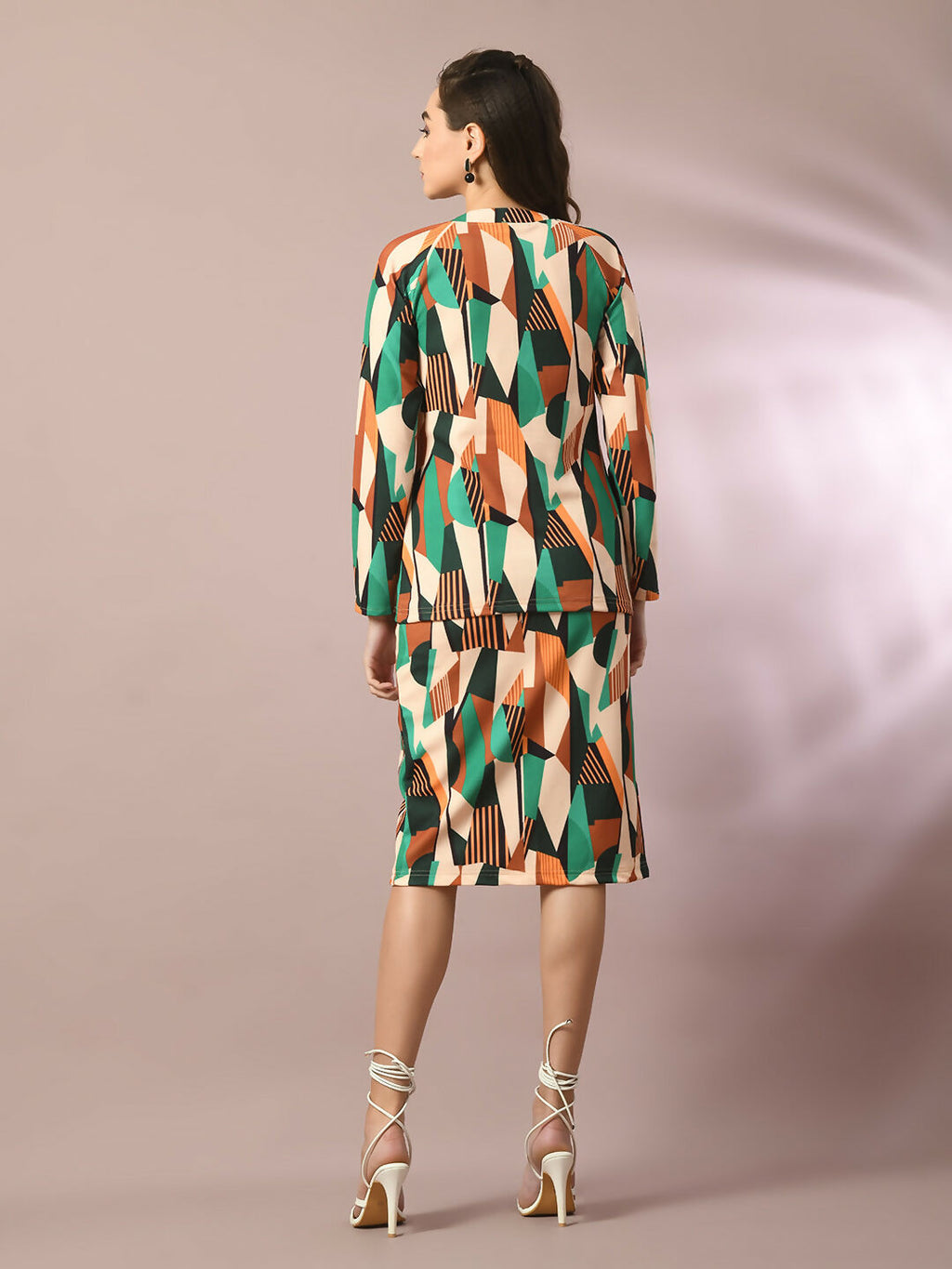 Myshka Women's Multi Printed Round Neck Party Top With Skirt Co-ord set