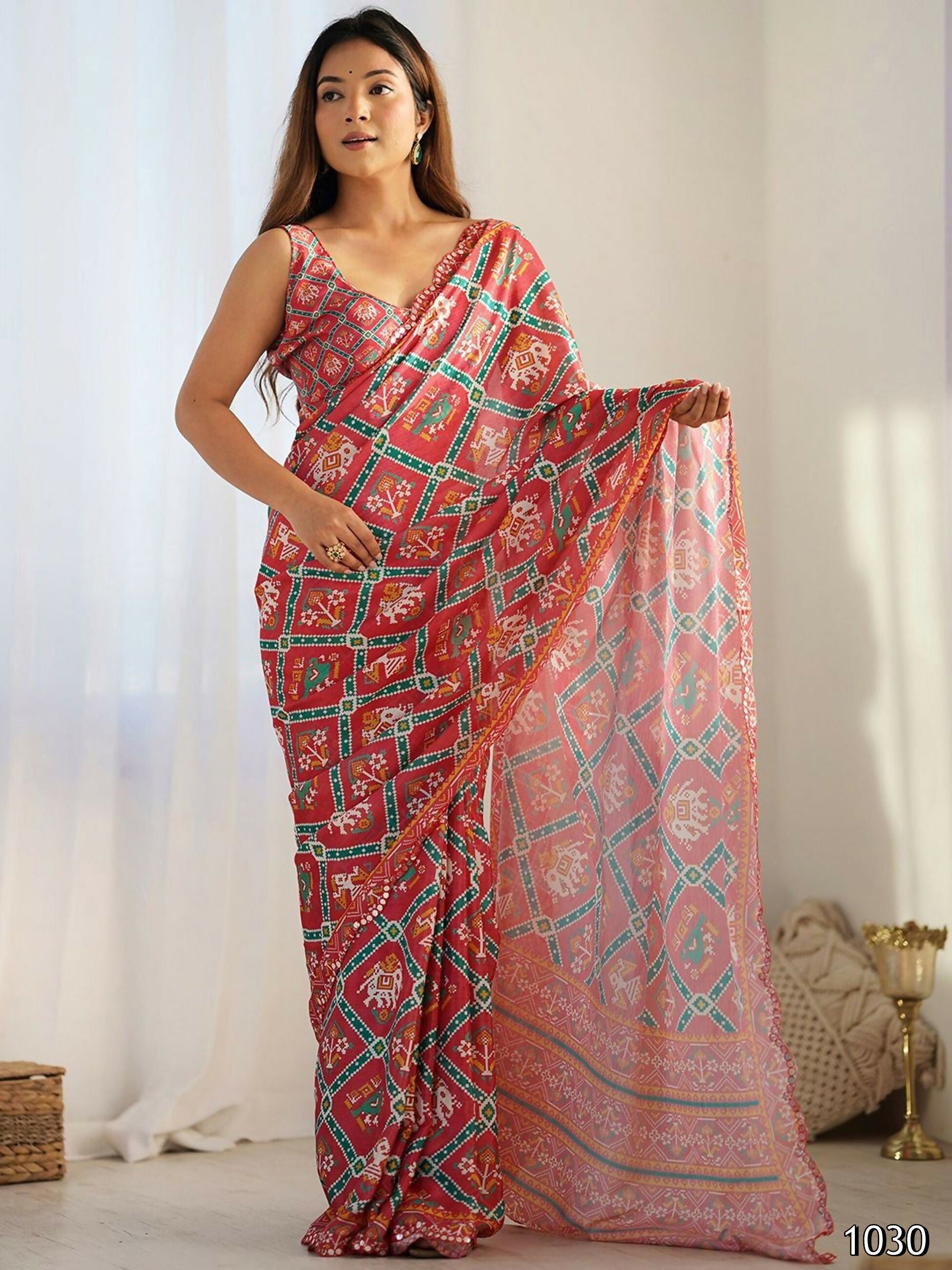 Designer Partywear Georgette Red Fancy Saree - Durga