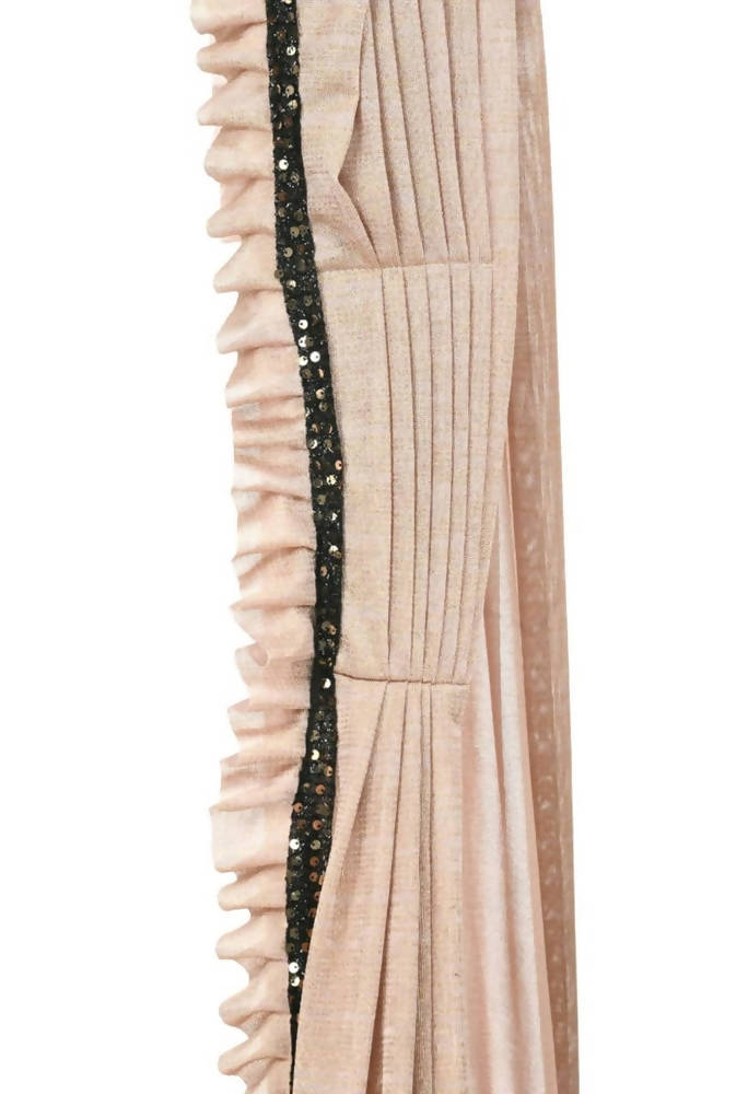 Mominos Fashion All Season Wear Beige And Black Colour Ruffled Ready To Wear Saree