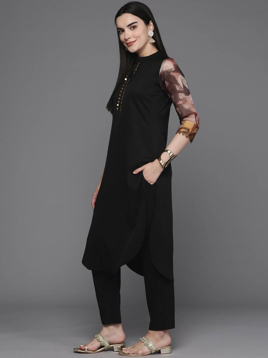 Ahalyaa Women Regular Sequinned Kurta with Trousers & With Dupatta - Black Color