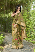 Vamsee Nikita Green Cotton  Saree
