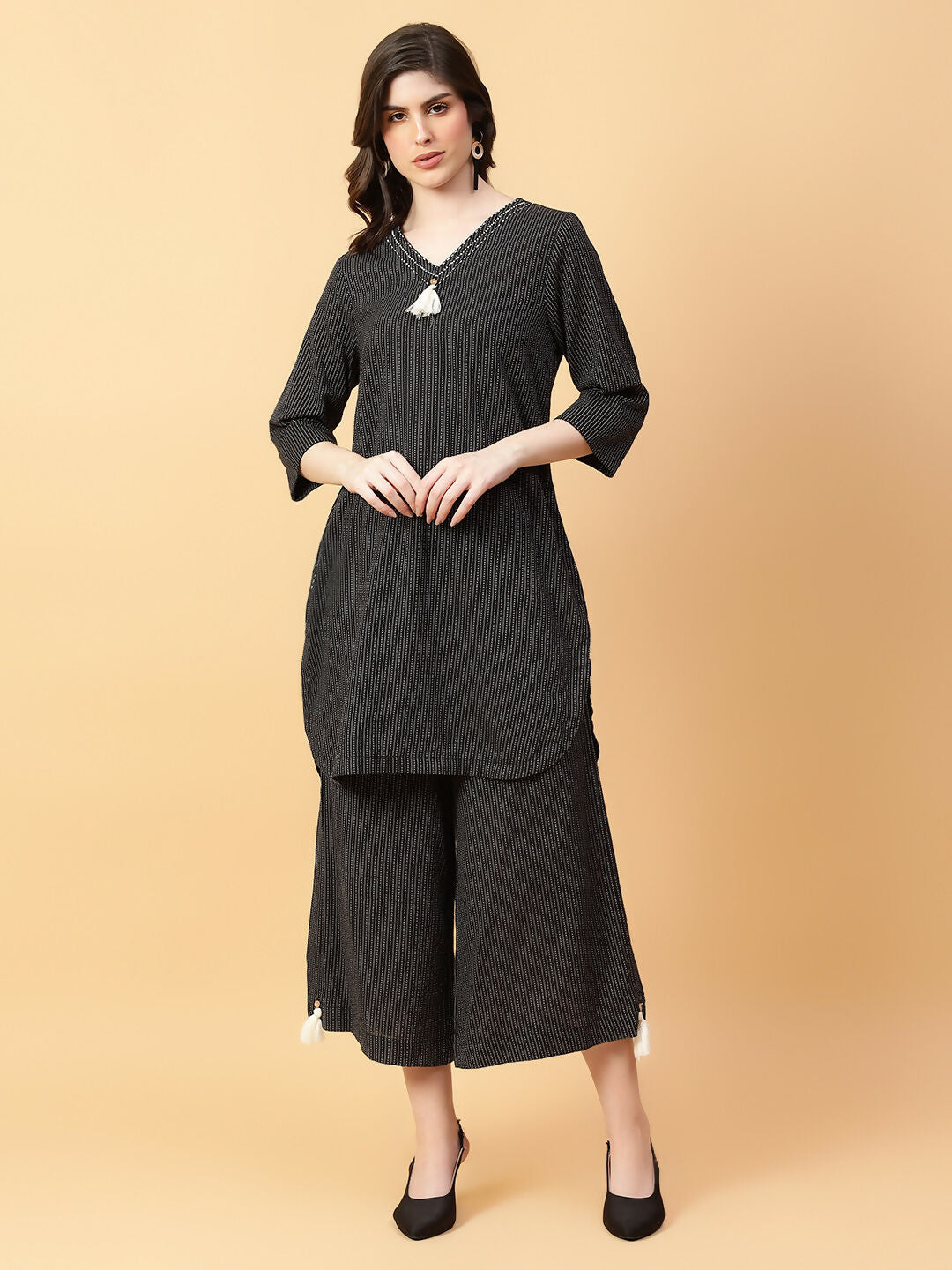 Joban Fashion Black Cotton Khatha & Hand Work Co-ord Set
