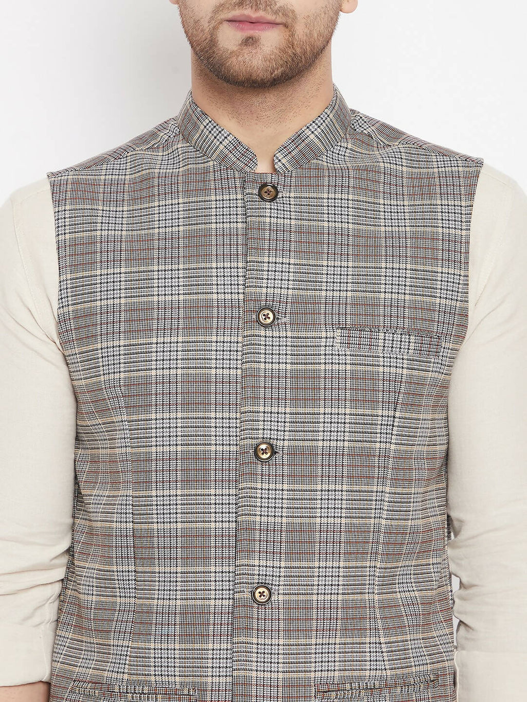 Even Apparels Brown Merino Men Woven Nehru Jacket PW729