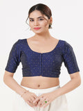Joban Fashion Navy-Blue Taffeta Silk Elbow Sleeveless Front Open Blouse