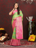 Lorenvalley Fashion Green Cotton Woven Design Zari Meenakari Weaving Saree