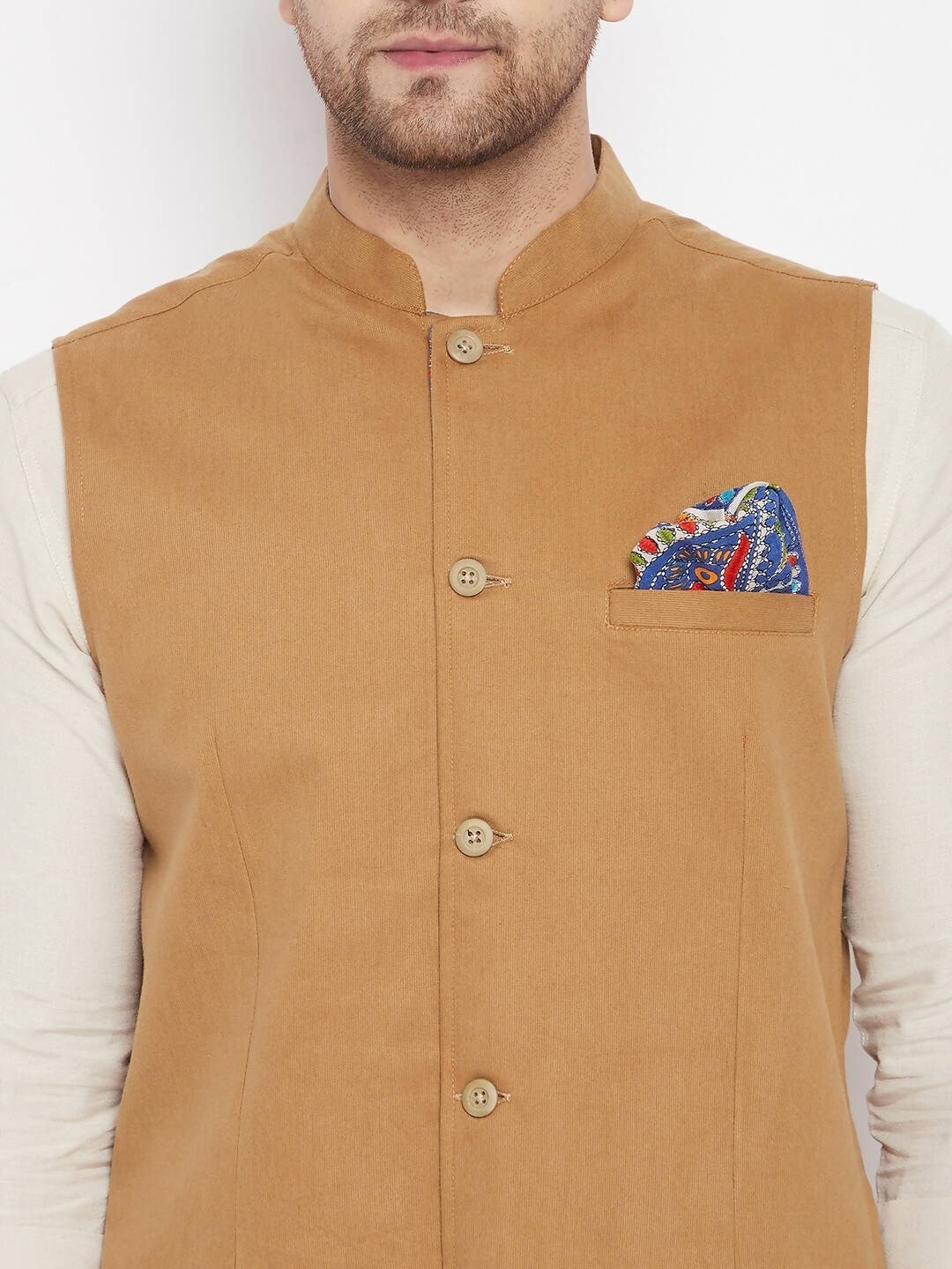 Even Apparels Brown Polyester Men's Nehru Jacket-Contrast Lining-Inbuilt Pocket Square
