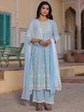 Juniper Women's Powerblue Cambric Floral Printed Anarkali Kurta Sets